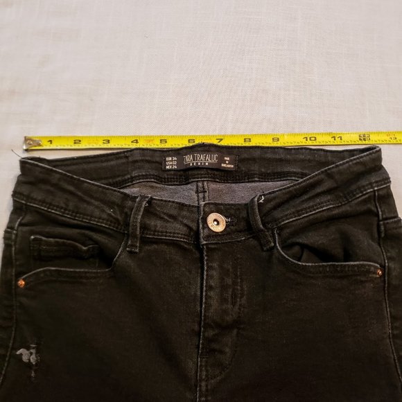 ZARA Skinny Jeans, Black Distressed Ankle Zip, 2 - Picture 14 of 14